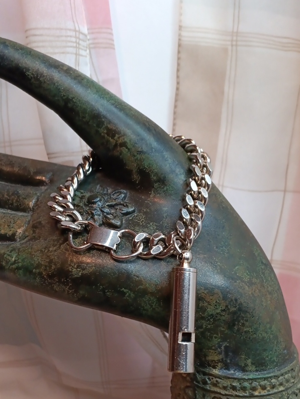 Lisner Chunky Silver Tone Whistle Charm Bracelet 7" Long Vintage